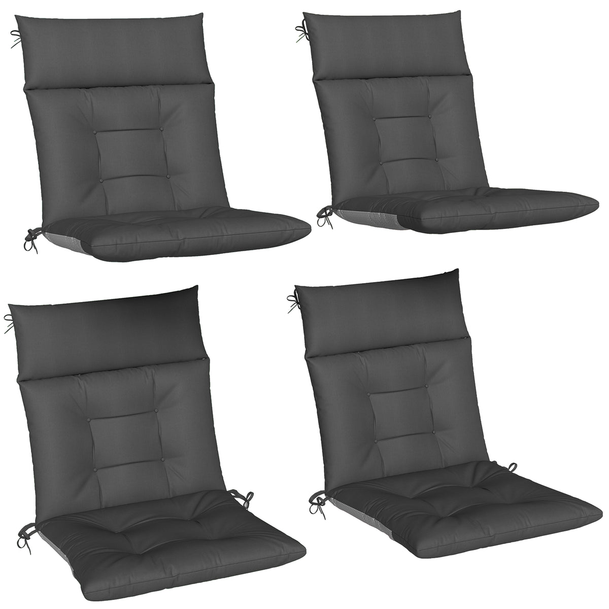 Lot de 4 coussins pour chaises de terrasse, résistants à l'eau, antidérapants, avec liens, 112x53cm, Gris Foncé-0