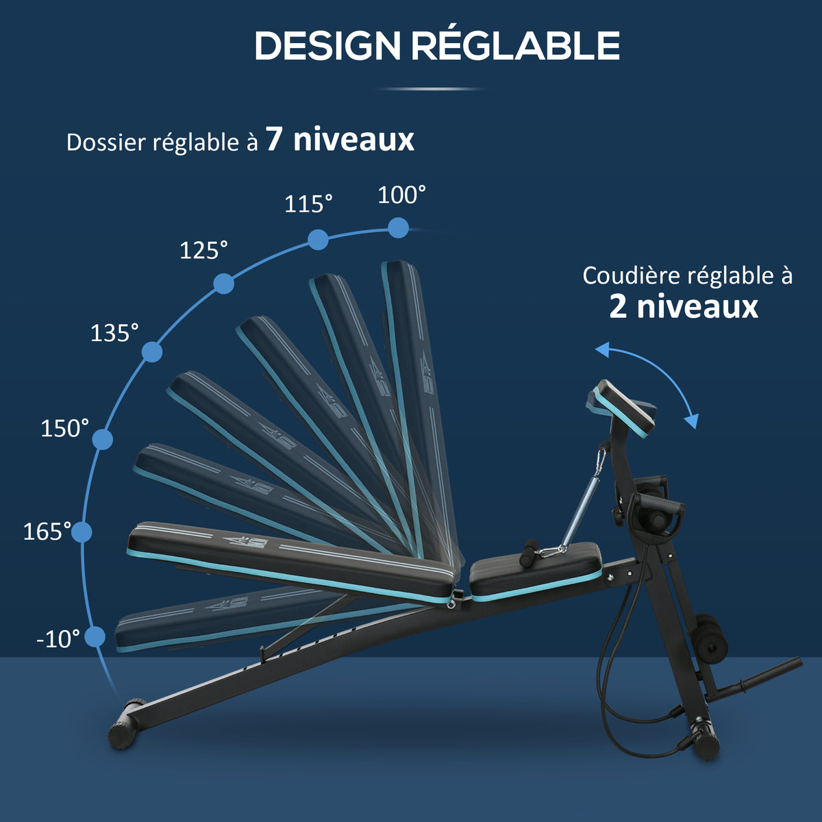Banc de musculation pliable inclinable, banc réglable avec extenseur des jambes, acier, 54 x 160 x 106 cm, noir bleu-3