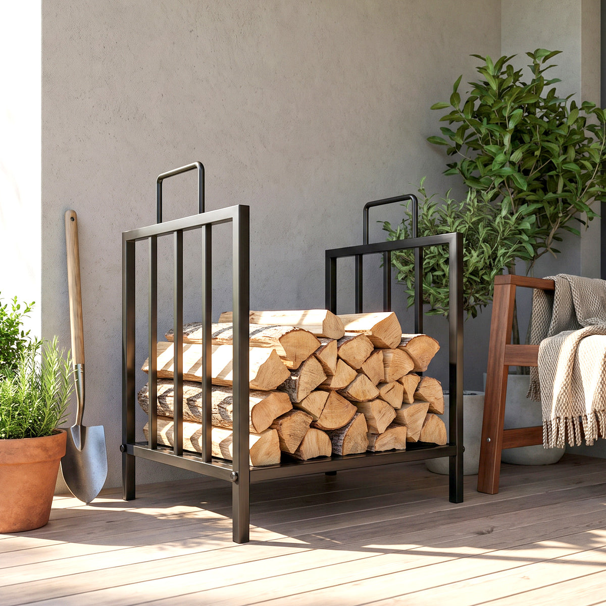 Range bûches Porte-bûches Etagère porte bois de cheminée charge max 15 Kg 44x33x46cm métal époxy noir-9