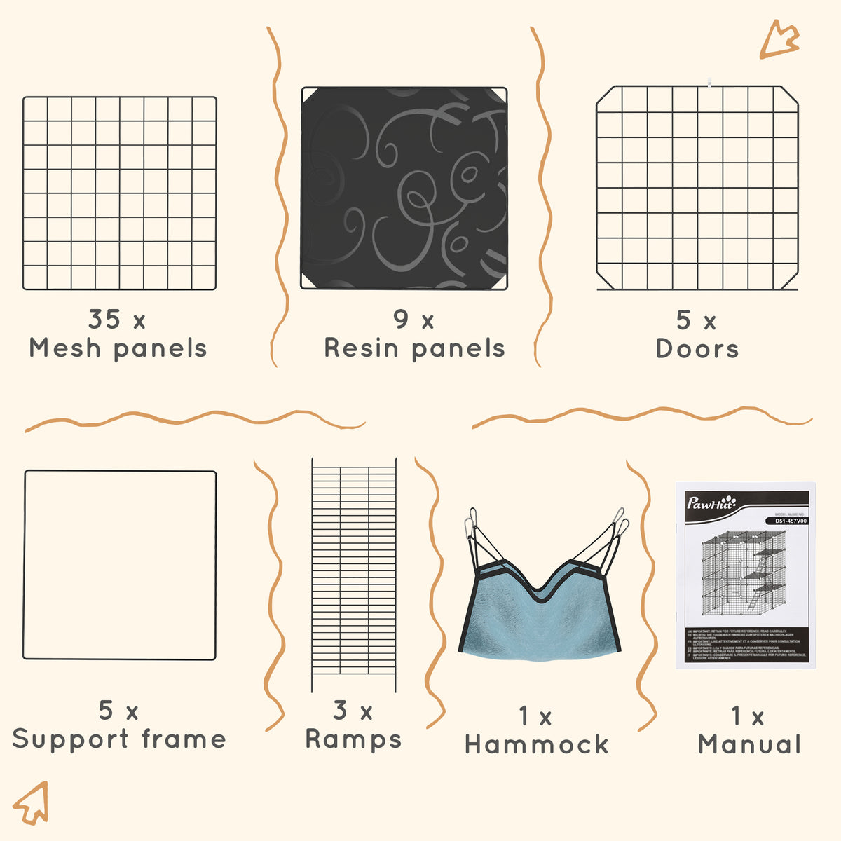 Cage pour chat d'intérieur parc pour chat en acier à 4 niveaux DIY avec 5 portes hamac 1-3 chats 105 x 70 x 140 cm noir-8