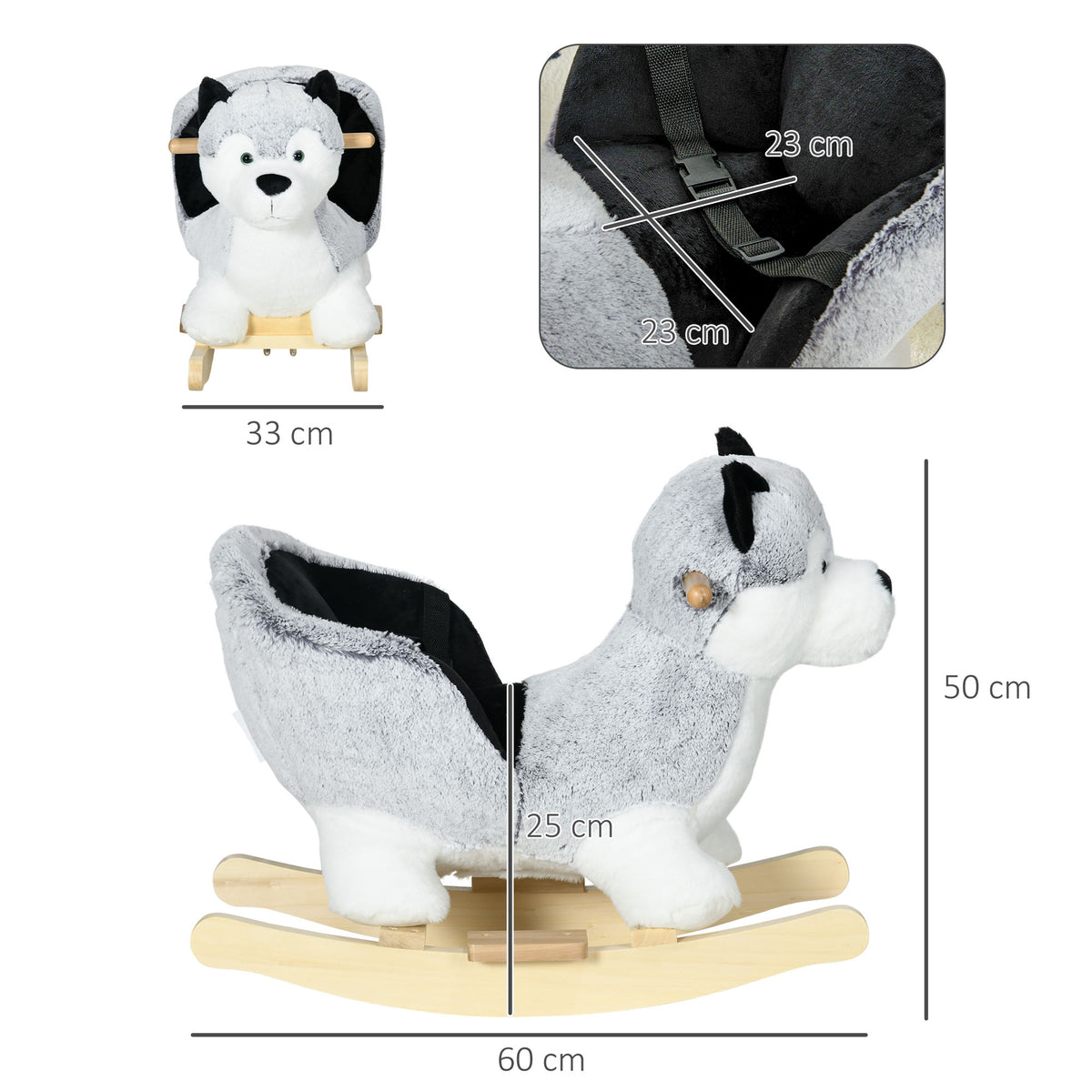 Husky à bascule pour enfants cheval à bascule jouet à bascule bébé 18-36 mois - musique poignées ceinture de sécurité-2