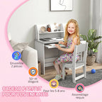 Bureau enfant avec chaise ergonomique avec clavier coulissant tiroir niches et étagères ouvertes 90 x 45 x 90 cm gris-5