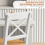 Lot de 2 tabourets de bar, chaises hautes campagne, dossier haut et repose-pieds, 41x46x97,5cm, blanc et bois naturel-4