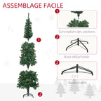 Sapin arbre de Noël artificiel 195 cm 556 branches avec 27 pommes de pin+ support pied pliable vert-7