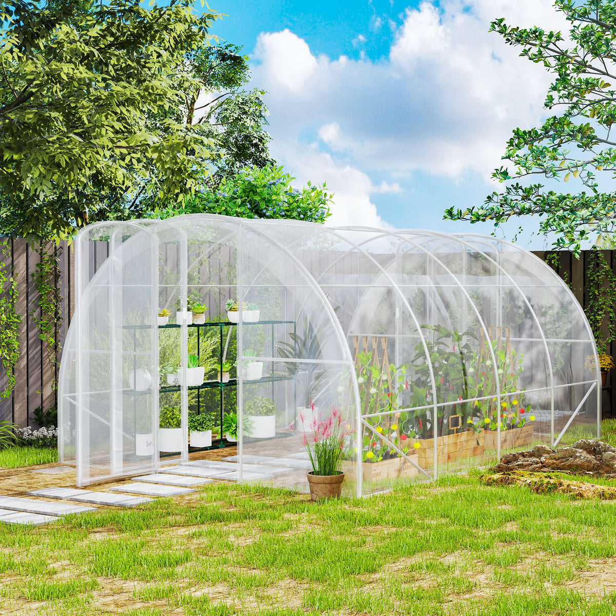 Serre de jardin tunnel 4 x 3 x 2 m 12 m² avec 2 portes à charnières bâche en PE 150 g/m² pour Légumes Plantes Fleurs-1