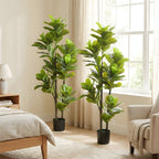 Lot de 2 plantes artificielles intérieures 150 cm, fausse plante à figuier lyre avec pot en ciment, vert-7