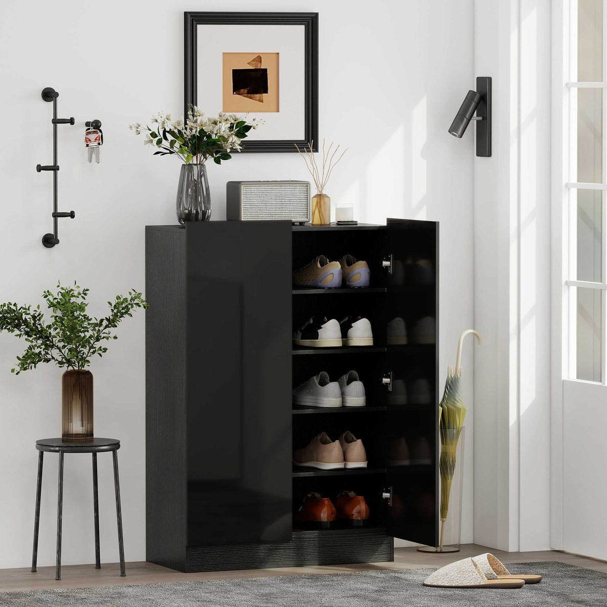 Meuble à chaussures 20 paires armoire à chaussures à haute brillance 5 niveaux étagères réglables 72x34x103cm noir-1