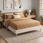 Cadre de Lit 160 x 200 cm avec Sommier, Lit Double Rembourré en Velours Côtelé, Espace de Rangement Au-Dessous, Crème-8