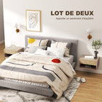Lot de 2 tables de chevet murales, tables de nuit, tiroir, compartiment ouvert, plateau, 37 x 32 x 21 cm, bois naturel-3
