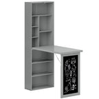 Bureau avec rangement pliable murale rabattable avec bibliothèque poste de travail tableau à craie et étagère réglable-0