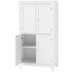 Meuble de salle de bain, meuble de rangement étroit avec 4 portes et étagères réglables, style moderne, blanc-0