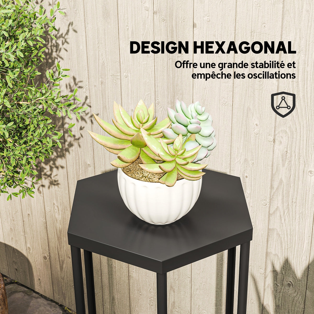 Lot de 2 supports pour plantes, tabouret à fleurs hexagonal en métal, intérieur et extérieur, noir-4
