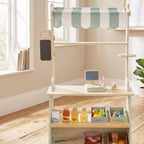 Supermarché pour enfant 34 pcs, marchande en bois, tableau noir, caisse enregistreuse et accessoires, 52x30x92,5cm, vert-9