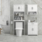 Meuble WC dessus de toilette armoire de rangement de salle de bain avec niches placard à double porte étagère réglable-1