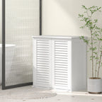 Meuble salle de bain avec panier à linge armoire salle de bain en bois portes persiennes 2 paniers 70 x 38 x 73 cm blanc-1