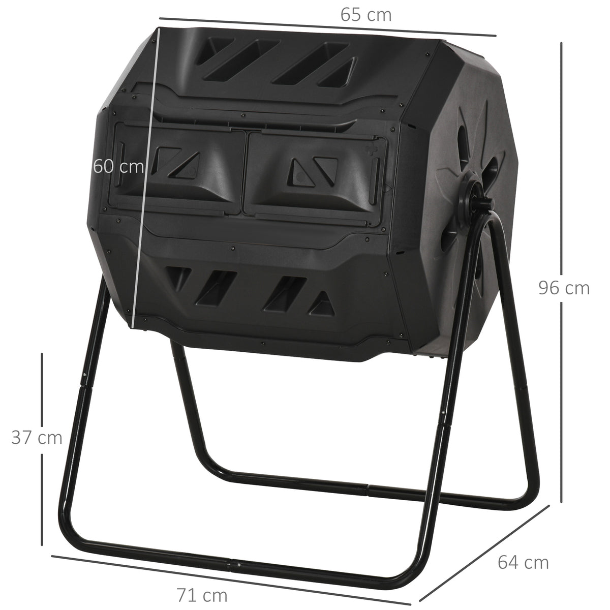 Composteur de Jardin - bac à Compost pour déchets - Rotatif 360° - Double Chambre 160 L - Acier PP Noir-2