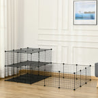 Parc enclos modulable DIY, 2 niveaux, enclos pour petits animaux, hamsters, lapins, cochon d'inde, panneaux grillagés, 45 panneaux, 175 x 105 x 70 cm, noir-9