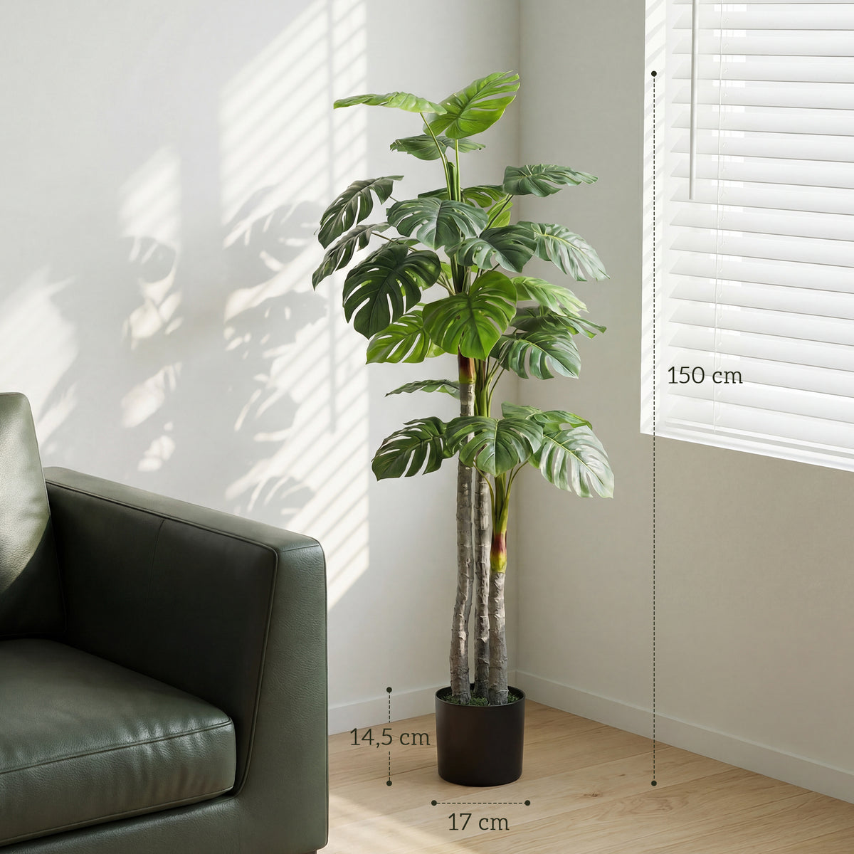 Arbre Artificiel Plante Artificielle Monstera H.1,5 m Tronc Branches Lichen Feuilles de Tortue Grand réalisme Pot Inclus-2