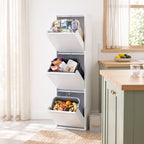 Meuble Poubelle de Tri Sélectif, Poubelle de Recyclage 45 L (3 x 15 L), 3 Compartiments, Portes à Fermeture Douce, Blanc-3