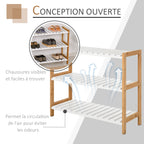Étagère à chaussures à 3 niveaux, porte-chaussures en bois de pin avec 3 étagères à lattes, pour salon, entrée, 70 x 26 x 57,5 cm, blanc et effet bois naturel-5