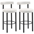 Lot de 2 tabourets de bar, chaises de bar en tissu bouclette avec dossier incurvé, repose-pieds, 50x52,5x98cm, blanc-0