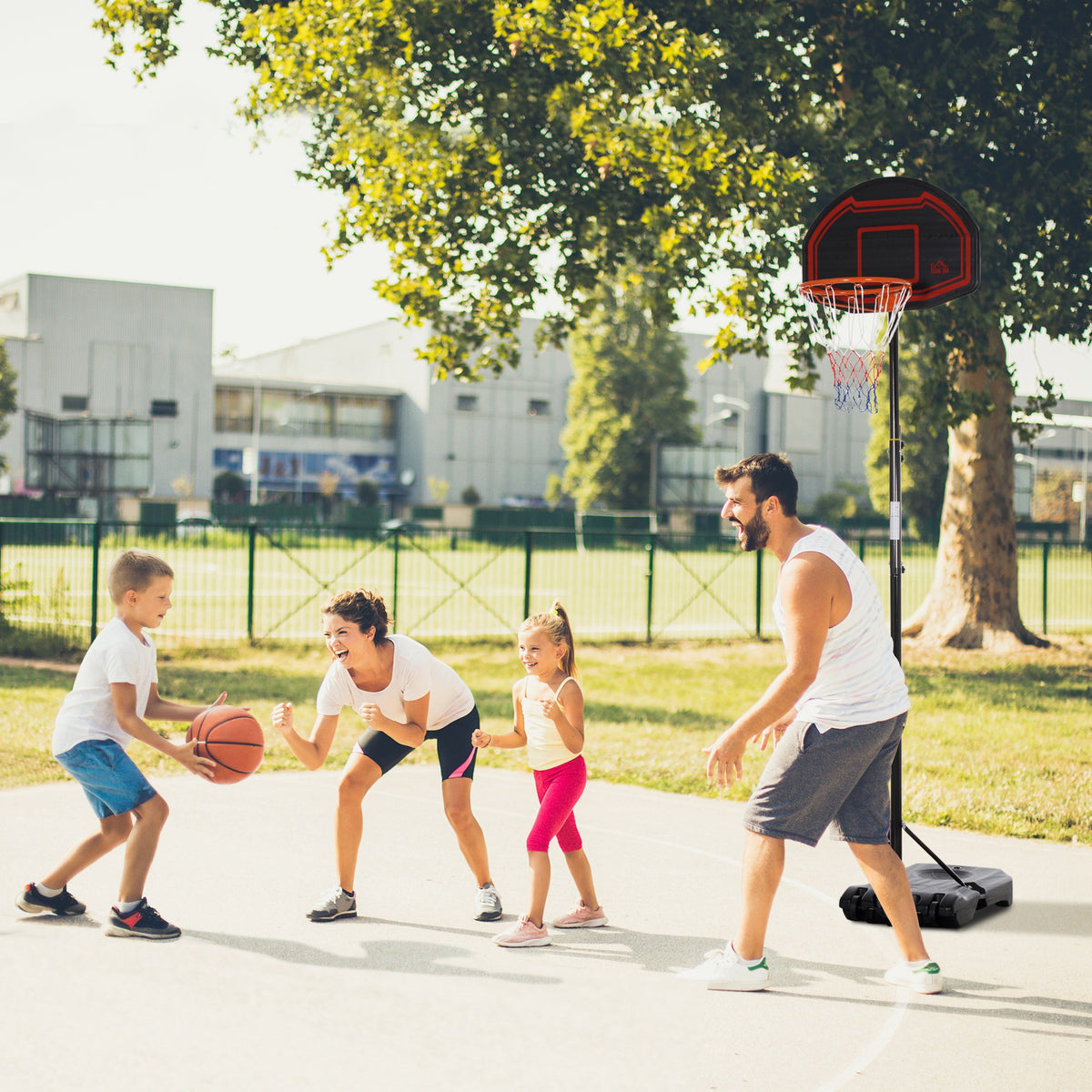 Panier de basket extérieur avec poteau panneau, base de lestage sur roulettes hauteur réglable 2,1-2,6 m (panier)-1