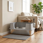 Bac à litière XL en acier inoxydable, maison de toilette pour grand chat, nettoyage facile 60,2 x 40,2 x 29,5 cm, gris-1