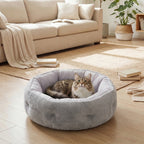 Lit pour chat réversible, lit pour chats d'intérieur et petits chiens, lit rond avec rebord de soutien, gris clair-9