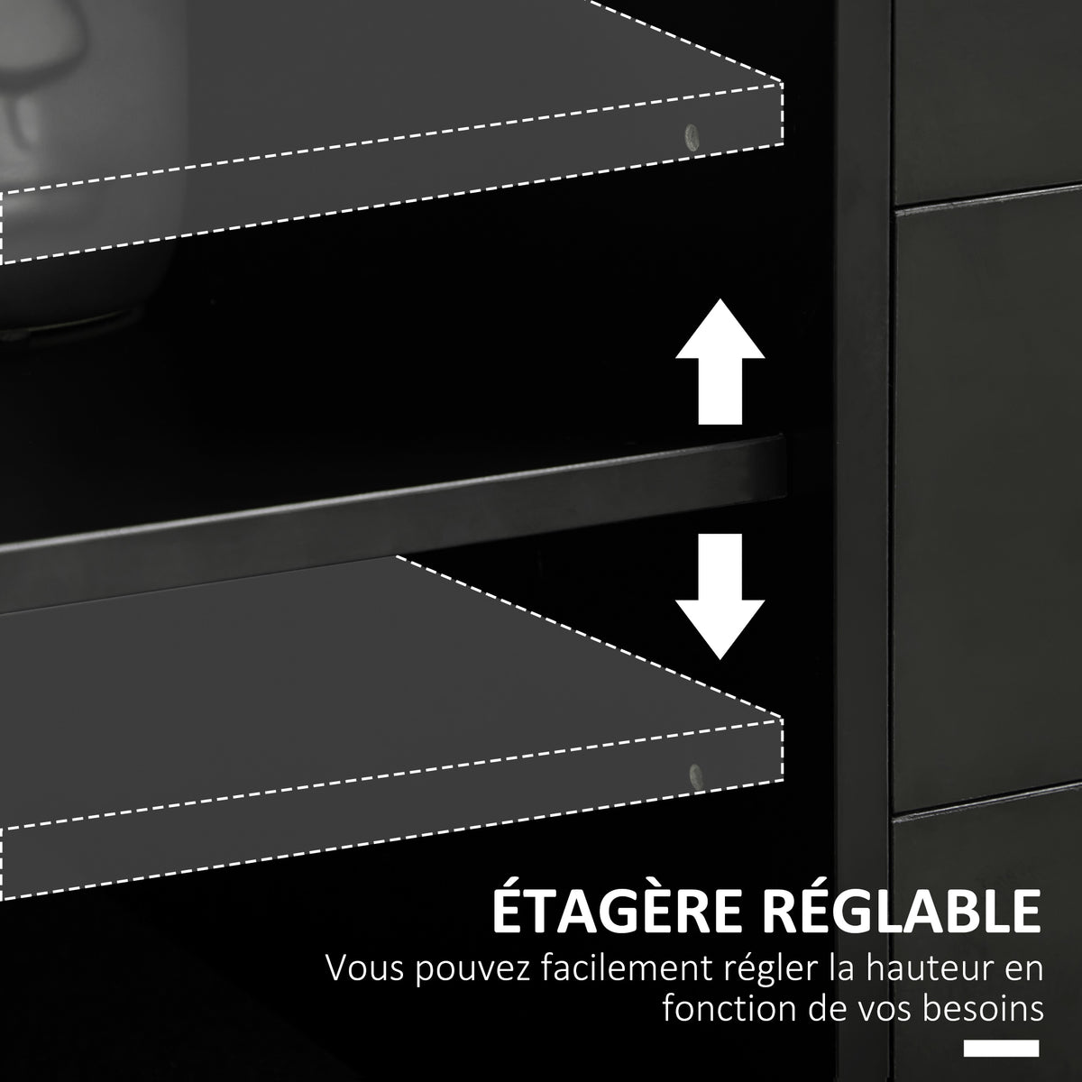 Caisson de bureau avec 5 tiroirs 1 porte étagère réglable, support imprimante sur roulettes, 78x40x66,5 cm, noir-4