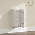 Meuble Mural de Salle de Bain, Étagère Réglable en Verre Trempé, Porte sans Poignée, Moderne, 30x23,4x71,2cm, Blanc-2