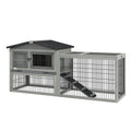 Clapier de sol cage à lapin cottage niche supérieure avec rampe enclos extérieur 150 x 52 x 68 cm gris-0