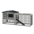 Clapier de sol cage à lapin cottage niche supérieure avec rampe enclos extérieur 150 x 52 x 68 cm gris-0