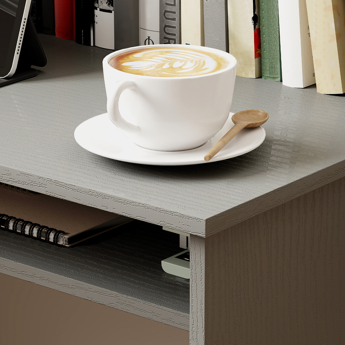 Bureau informatique sobre épuré compact avec 1 étagère, panneaux de particules, dim. 90l x 50P x 74H cm, gris-8