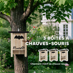 Ensemble de trois boîtes à chauve-souris nichoir chauve-souris avec un crochet18 x 6 x 22,5 cm bois naturel-3