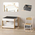 Ensemble 3 pièces table et 2 chaises pour enfant avec plateau réversible tableau noir, panier de rangement, étagères-2