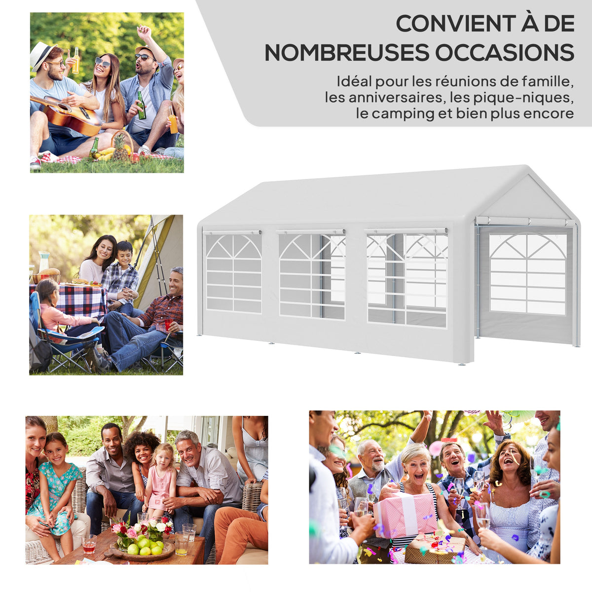 Tonnelle de jardin 3 x 6 m tente de réception avec 4 parois 3 fenêtres de chaque côté barnum pour fête mariage blanc-3