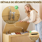 Coffre de Rangement en Rotin 136L, Banc Coffre avec Couvercle Relevable et 2 Charnières de Sécurité, Chêne-5
