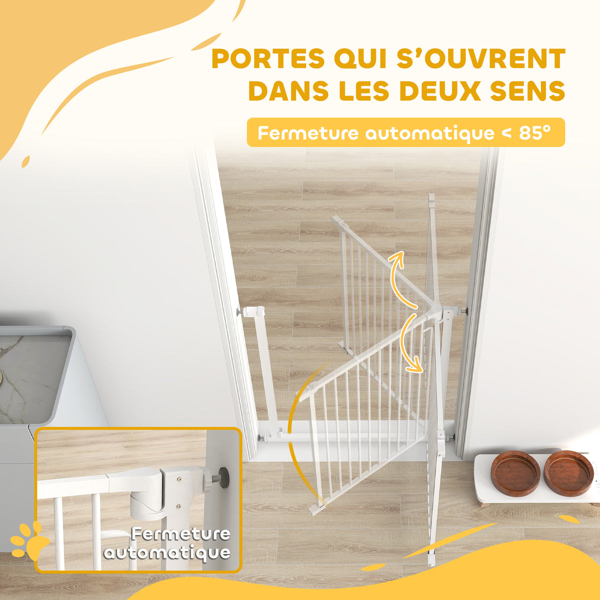 Barrière de sécurité pour chiens et bébés 76 à 80 cm avec extension fixation par pression sans perçage 76 à 80cm blanc-4