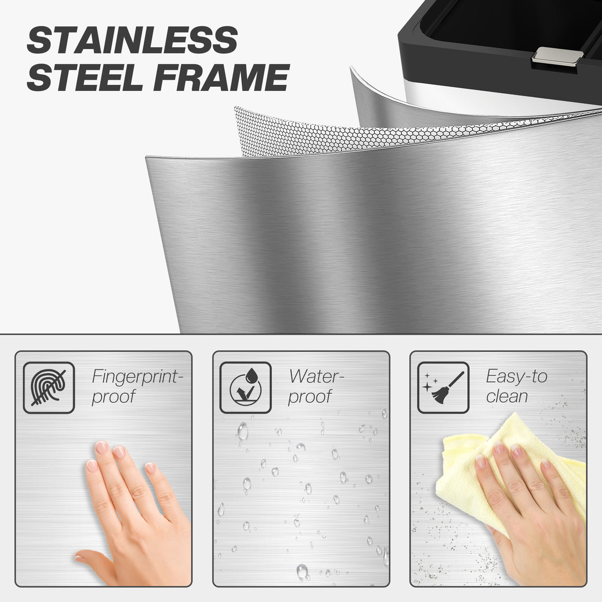Poubelle rectangulaire à pédale poubelle cuisine 3 compartiments fermeture douce acier inox 45,7 x 35,8 x 76 cm argent-7