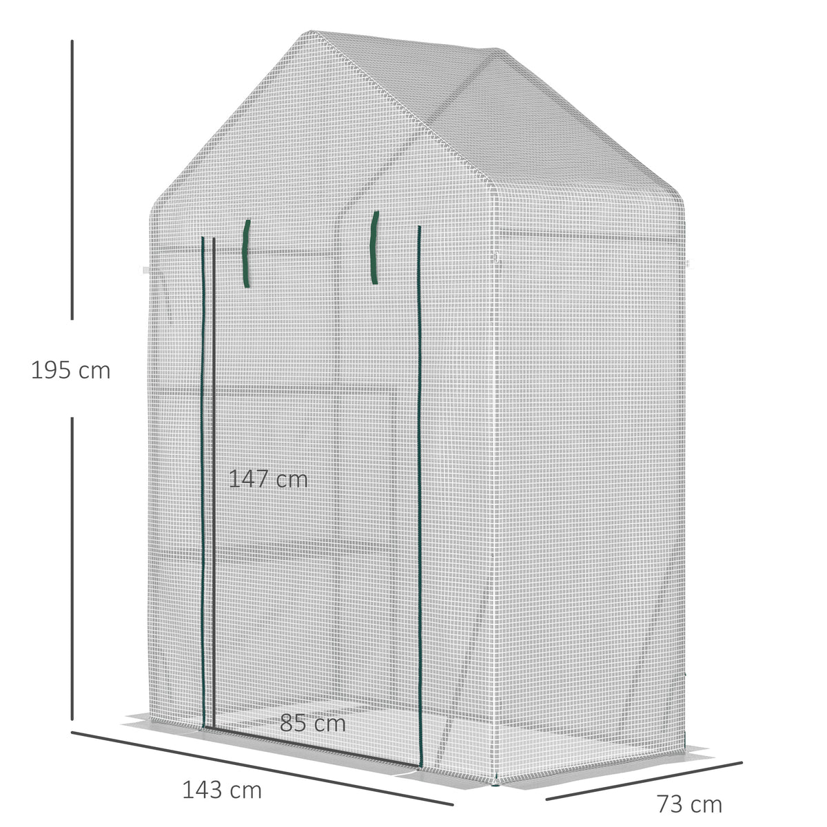 Serre de Jardin PE avec Étagères 2 Niveaux, Bâche Renforcée 140 g/m², Porte Zippée Enroulable, 143x73x195cm, Blanc-2