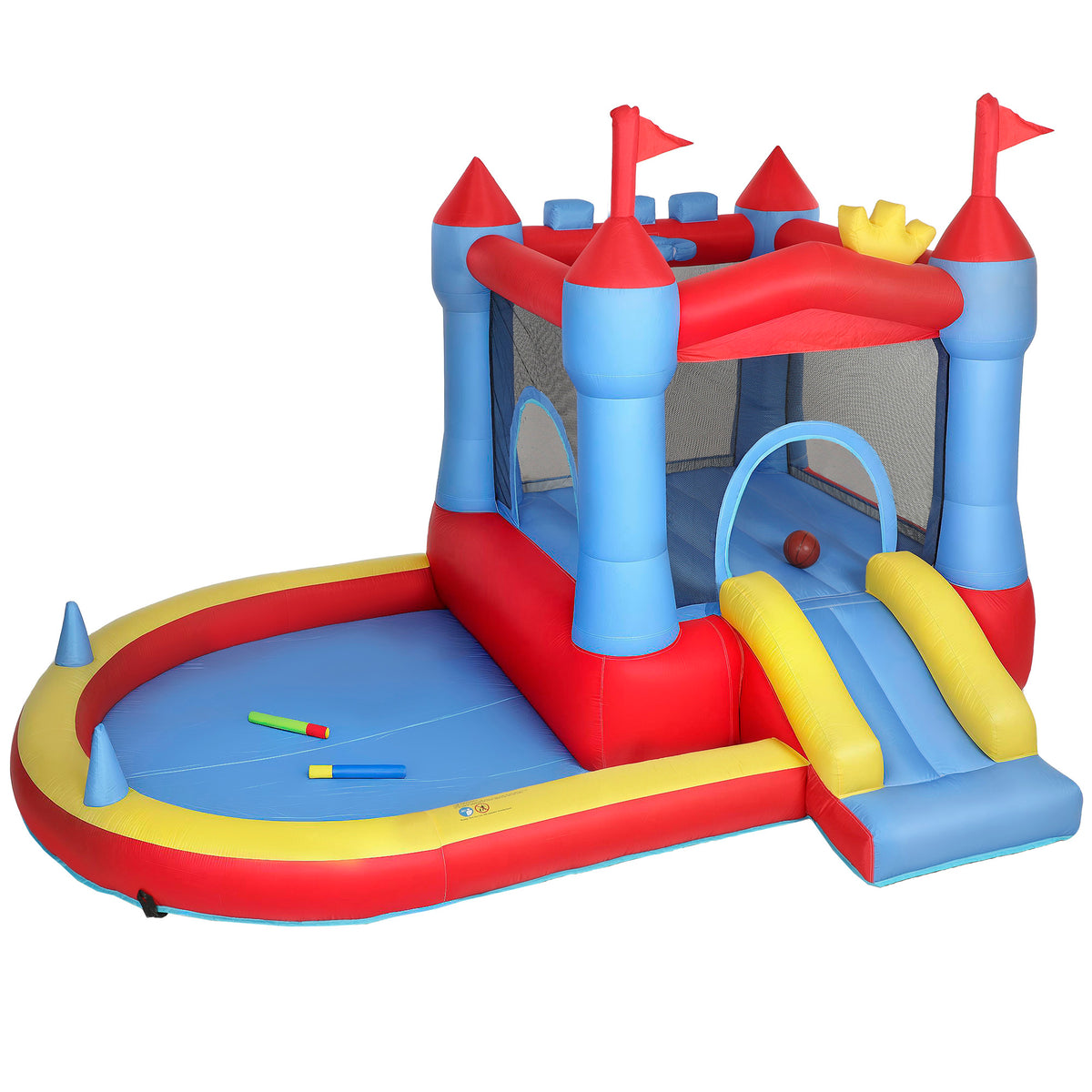 Château gonflable avec souffleur, aire de jeux gonflable avec toboggans, trampoline, piscine à balles, multicolore-0