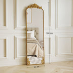 Miroir Pleine Longueur Baroque, 160 x 50 cm, Cadre en Métal, Montage au Sol, Suspendu ou Appuyé contre Le Mur, Doré-2