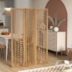 Paravent en bois ajouré séparateur de pièce closion intérieur pliable 3 panneaux en bois 120 x 170 cm naturel-9