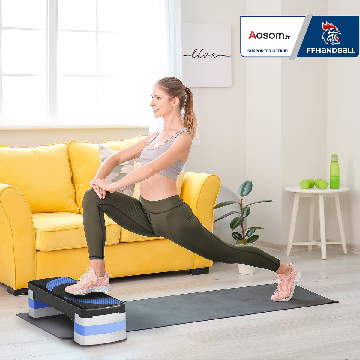 Stepper Fitness Aerobic - .fr x FFHandball - hauteur reglable surface antiderapante 80 x 31 x 20 cm noir bleu-9