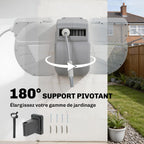 Enrouleur Tuyau Arrosage Mural 20+1,6m x Ø 15mm, Dévidoir de Tuyaux d'Eau Rétractable Automatique Pivotant à 180°, Gris-5