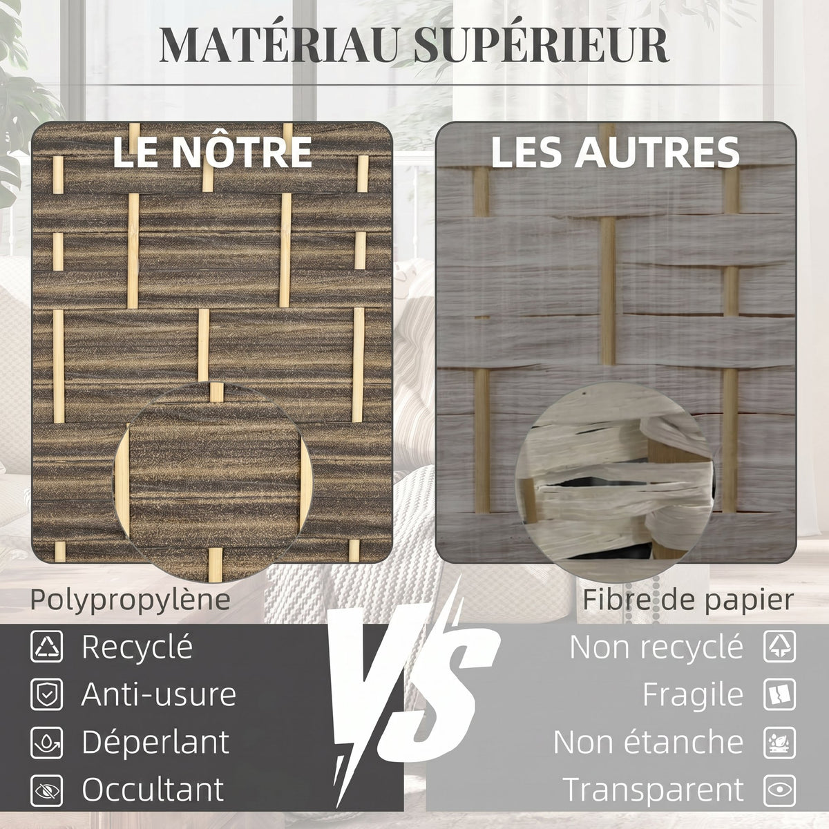 Paravent intérieur en bois 4 panneaux séparateur de pièce pliable pour salon chambre 180 x 180 cm chêne foncé-4