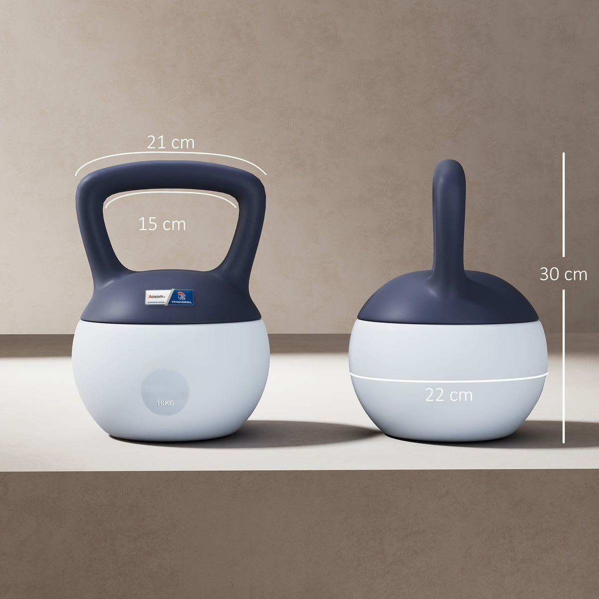 Kettlebell 10kg - Collaboration .fr x FFHandball - haltère avec poignée antidérapante, gris et bleu-2