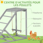 Perchoir en bois pour poule, aire de jeux en bois pour poules avec balançoire, échelle, plateforme, 96 x 40 x 71 cm, gris-3