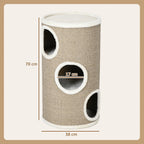 Tonneau à Gratter pour Chat, Tour à Griffer en Sisal à 3 Niveaux Recouvert de Peluche, Ø 38 x 70 cm, Marron-2