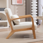 Fauteuil lounge - 3 coussins inclus - assise profonde - accoudoirs - structure bois hévéa - tissu bouclette crème-5
